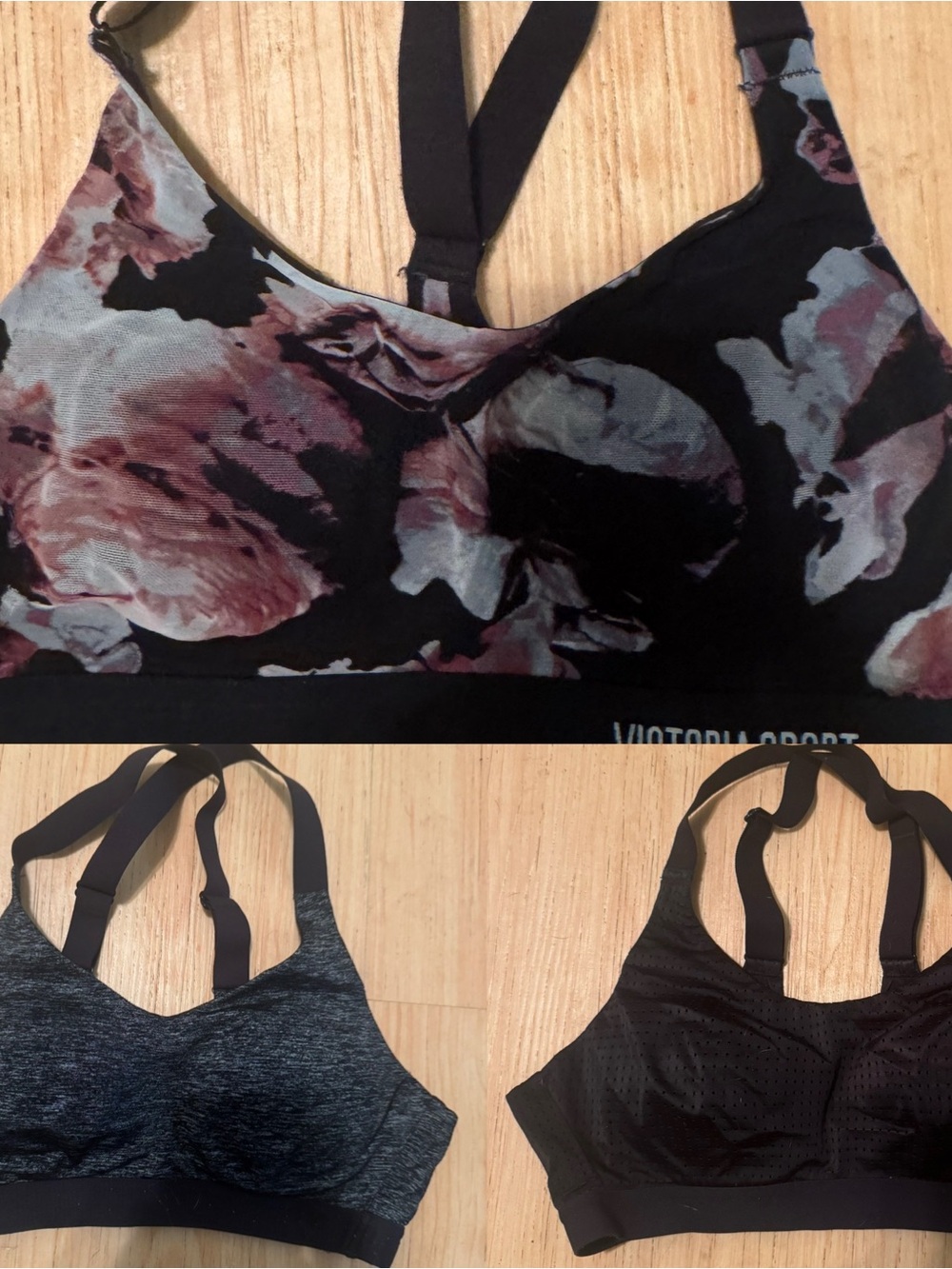 Victoria Secret Women's Sports Bra - Black/Pink Floral/Grey